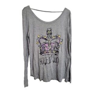 Juicy Couture Gray House of Juicy Crown Bling Long Sleeve Top Large C28